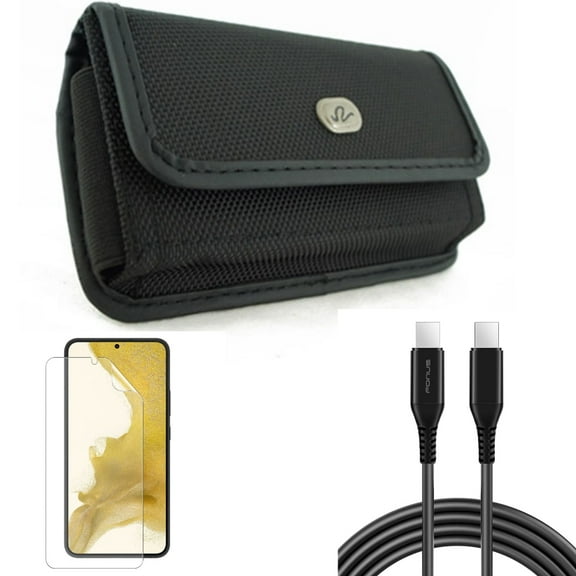 Case Belt Clip & Matte Screen Protector & 10ft Long USB-C Cable for Samsung Galaxy S22 (6.1") - Rugged Holster & TPU Film Anti-Glare & PD Fast Charger Cord Power Accessory Bundle