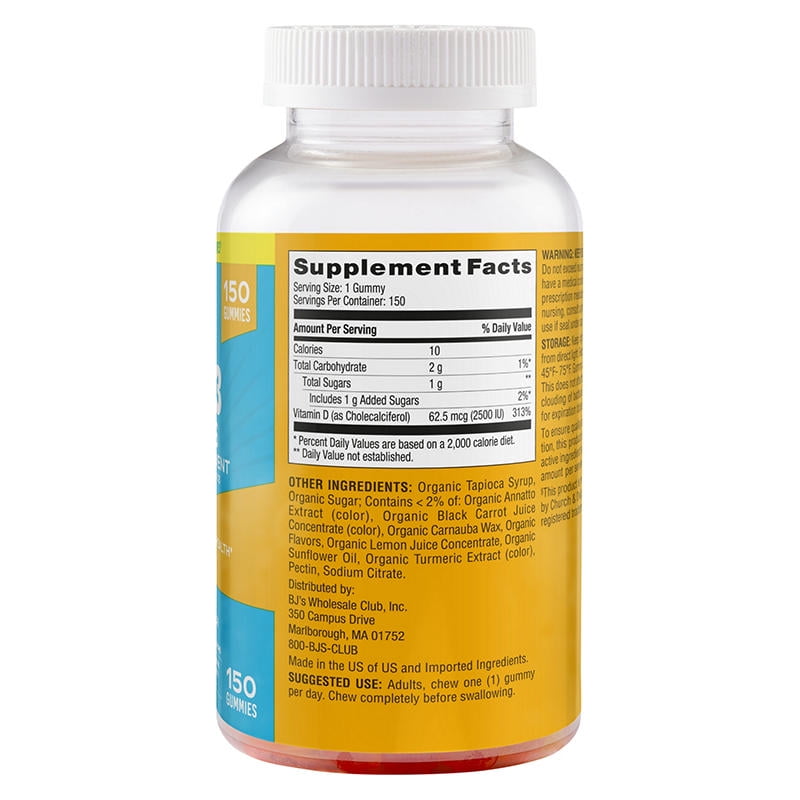 Berkley Jensen Vitamin D3 2,500IU Gummies, 150 ct.