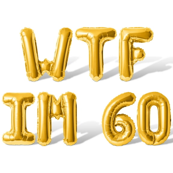Letter Balloons - WTF IM 60 16" Inch Alphabet Letters Foil Mylar Balloon 60th Birthday Party Banner (Gold)