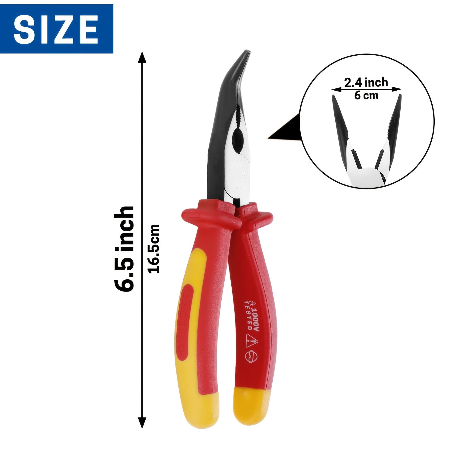 6/8 Inch 1pc Insulated Long Nose Pliers, with Straight/Curved Nose Insulated Long Nose Side Cutters Suitable for Electrician Electrical Tasks, Wires And Projects