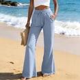 thumbnail image 2 of felwors Women's Linen Cotton Flare Pants – Wide Leg Drawstring Waist Lounge Pants, Breathable Summer Bottoms for Casual Wear, Beach, Travel, and Everyday Comfort (Light Blue, XXL), 2 of 5