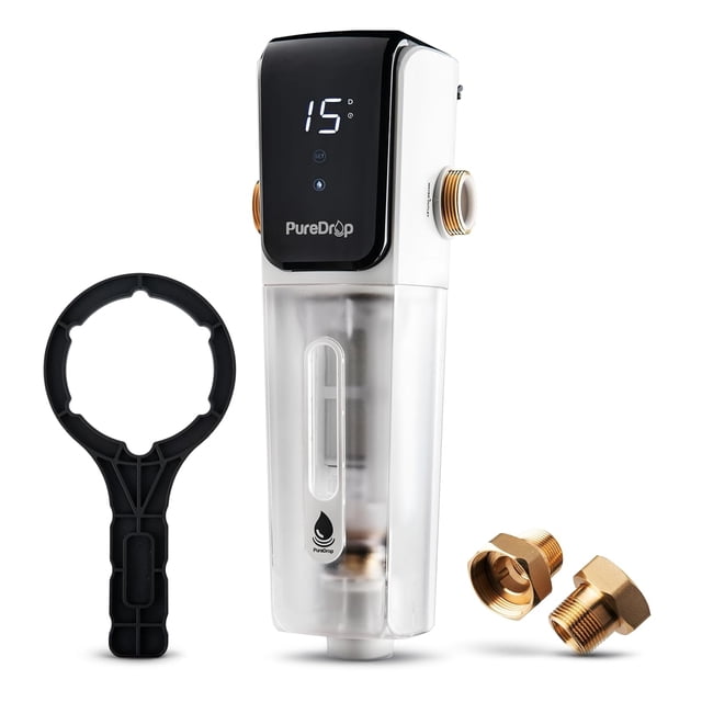 PDR-ARB100WSP Filtro de Agua de Sedimento Giratorio, Módulo de Lavado Automático con Pantalla Táctil, Filtro de Sedimento Reutilizable para Toda la Casa con Raspador, 100 Micrones