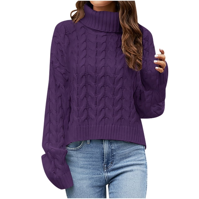 Chandail en Molleton Tricoté à Manches Longues pour Femmes Mode Féminine Manches Longues Col Rond Ample Chandail Tops Blouse Tricot Tops S-229 Violet G