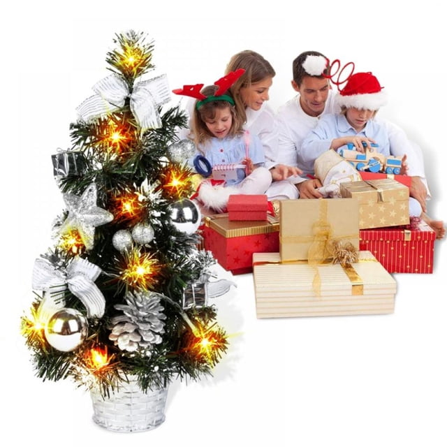 Greyghost Christmas Tree Ornaments, Desktop Christmas Tree, 15.7" Tall Battery Powered Tabletop Christmas Tree Hanging Decorations
