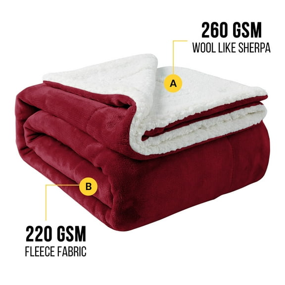 NNYYS Elegant Comfort Ultra Soft Reversible Flannel Sherpa Blanket - Cozy Silky Fleece Throw for Couch, Bed - Plush Fuzzy Warm Winter Blanket for Gift,Twin (60" x 80"),Burgundy