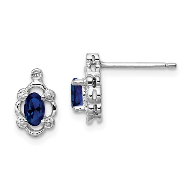 925 Sterling Silver Created Sapphire Diamond Stud Earrings Ball Button Birthstone September