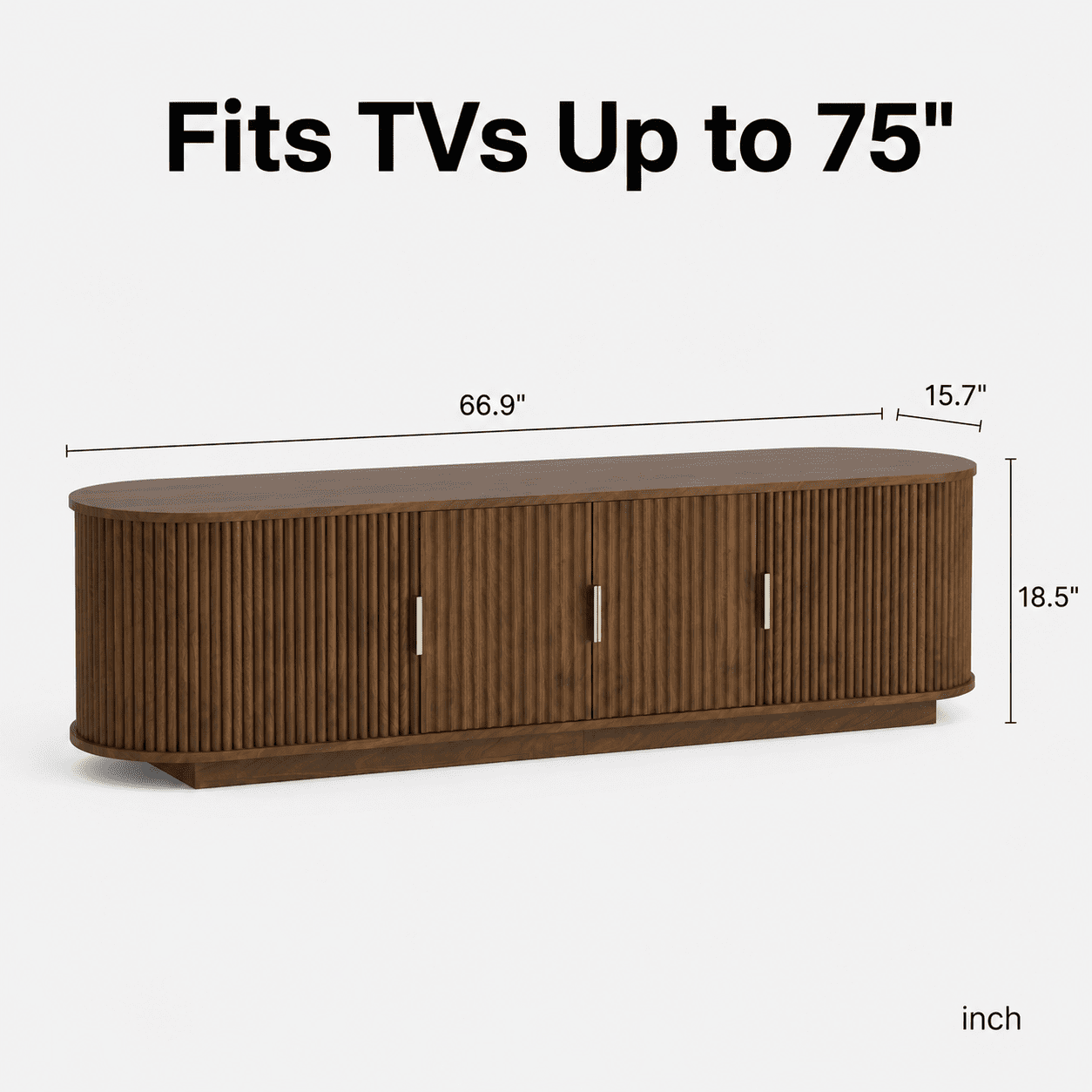 Aukfa 67" Fluted TV Stand for TVs up to 75", Sliding Doors,Walnut