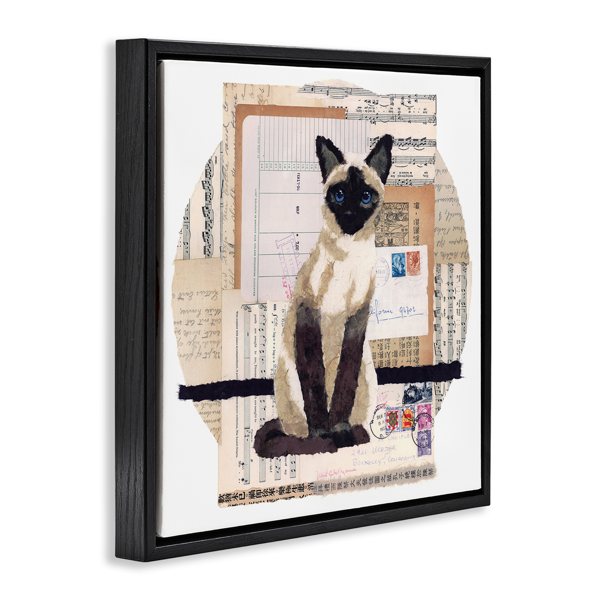 Stupell Industries Siamese Cat Collage Animals & Insects Painting Black Floater Framed Canvas Art Print Wall Art, 25 x 25
