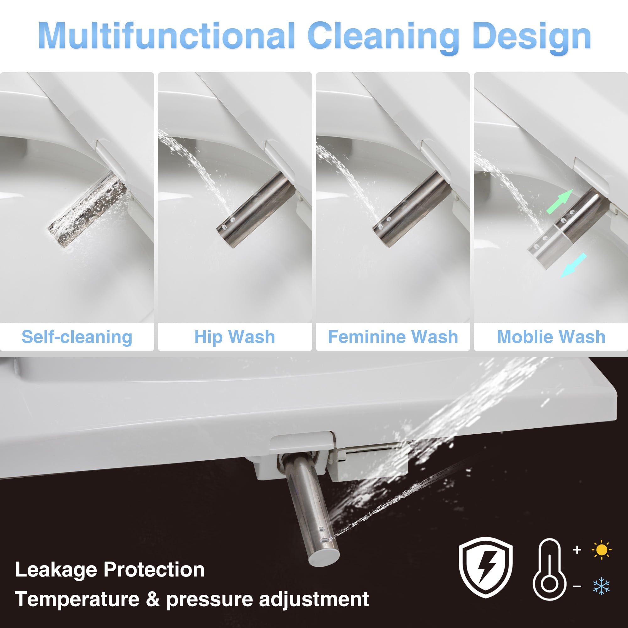 Tankless Smart Bidet Toilet for Bathrooms, Heated Seat with Nightlight, Foot Sensor, LED Display, Warm Water and Dry, Remote Control