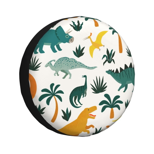 Balery Dinosaurs and Tropical Leaves Cubiertas para Neumáticos - Protector Resistente para Neumáticos de Camioneta, SUV, Remolque, Camper y RV-16 inch