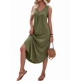 thumbnail image 2 of Women'S Summer Casual Loose Sundress Long Dress Sleeveless V Neck Split Tshirt Maxi Dresses Green XXL, 2 of 9