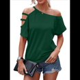 thumbnail image 2 of Camiseta de Mujer con Hombros Descubiertos, Corta, Escote Asimétrico y Aberturas Verde XXL, 2 of 8