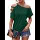 thumbnail image 2 of Camiseta de Mujer con Hombros Descubiertos, Corta, Escote Asimétrico y Aberturas Verde L, 2 of 8
