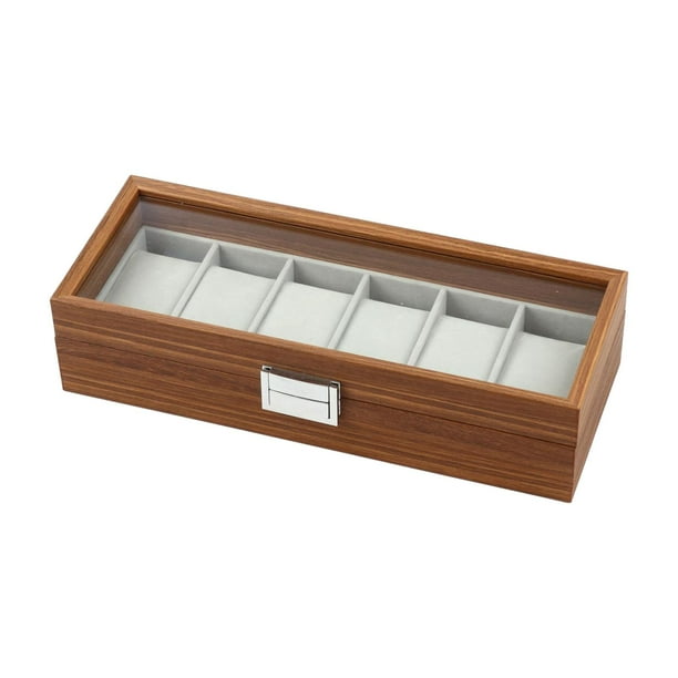 Caja organizadora para relojes, vitrina de joyería, 6 compartimentos, caja de reloj de madera de lujo para mujeres, hombres, relojes, collar, pulsera,