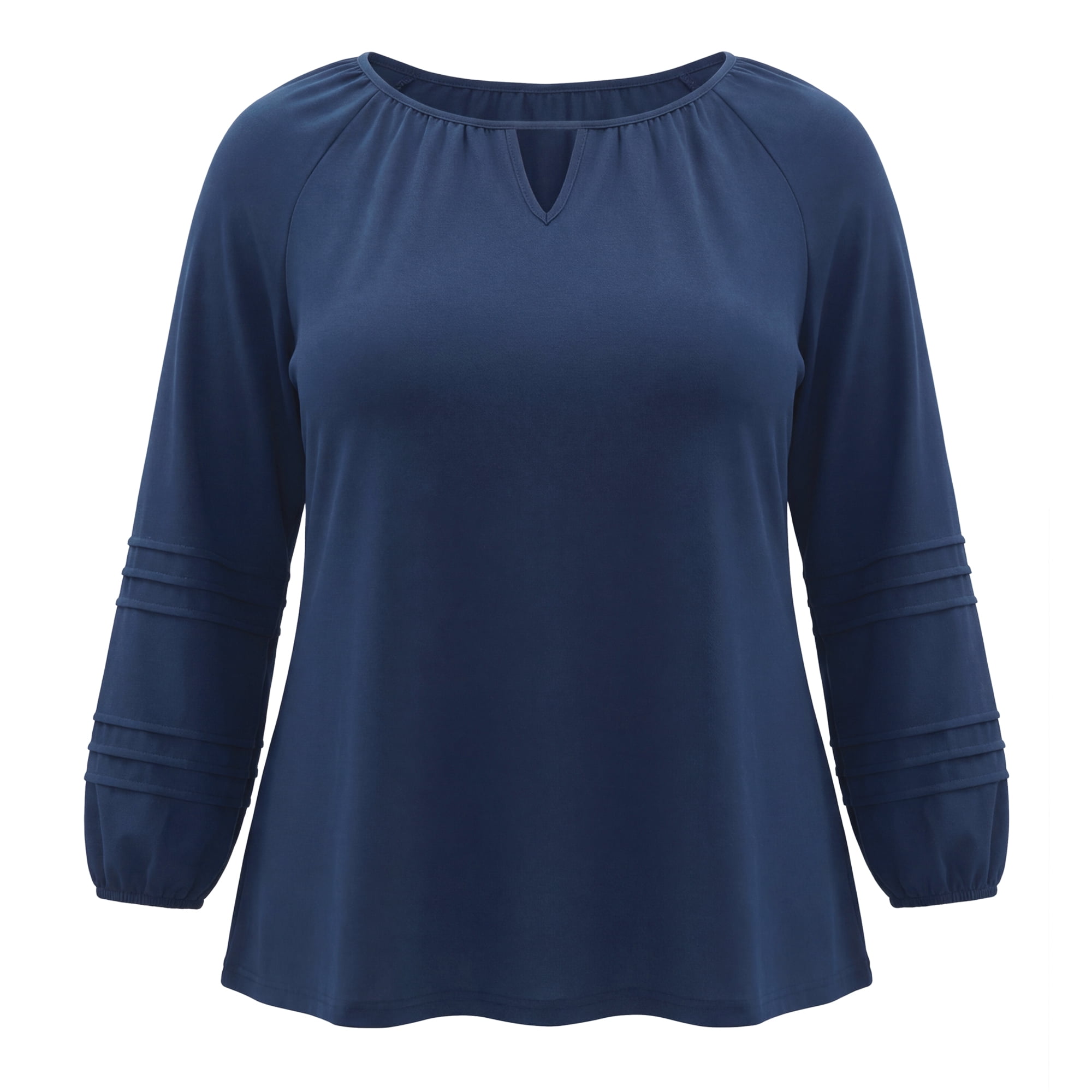 DARING DIVA Women's Plus Keyhole Neck Lantern Sleeve Pintuck 4X Navy Blue