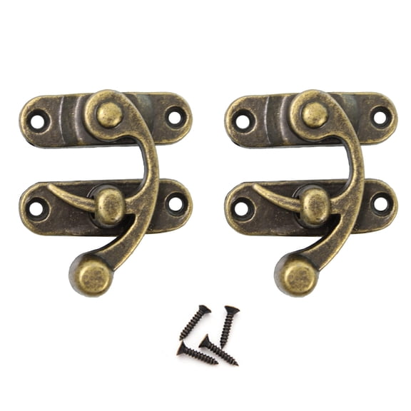 2Pcs Antique Vintage Lock Clasp, 32x28mm Small Hasp Latches Right Latch Hook Hasp with Mounting Screws for Jewelry Box Cabinet Toolbox (Bronze)