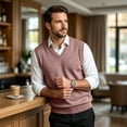 thumbnail image 6 of Dwellite Mens Sweater Vest Casual Sleeveless Knit Pullover V Neck Solid Knit Business Office Fall Winter Sweaters Pink M, 6 of 8