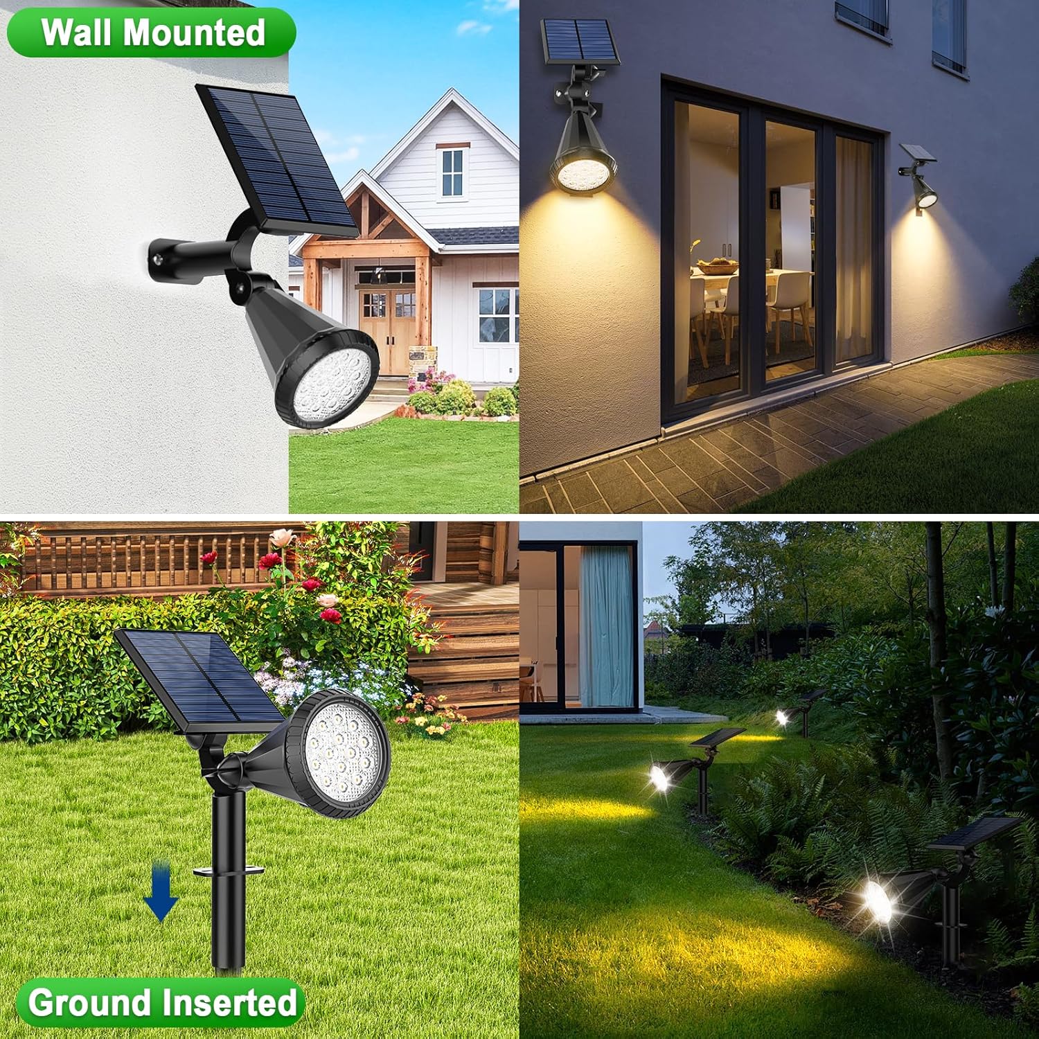Solar Lights Outdoor Waterproof IP65 180° Adjustable Solar Powered Landscape Spot Lights for Yard 4 Lighting Modes Spotlights for Pathway Garden Outside Wall Pool Porch (8 Pack, Warm White)
