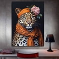 thumbnail image 3 of Mudket Framed Leopard with Floral Headscarf Canvas Wall Art, Stylish Animal Print Wall Decor, Ready to Hang for Women Bedroom Living Room - 12"L x 8"W, 3 of 10