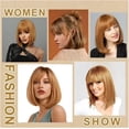 thumbnail image 6 of Creamily 12" Short Blonde Bob Wigs for Women Straight Short Wigs with Bangs Synthetic Strawberry Blonde Bob Wigs Glueless Wigs (Strawberry Blonde ), 6 of 7