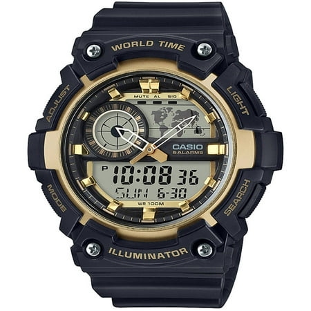 Men's Analog-Digital World Time Watch, Black/Gold