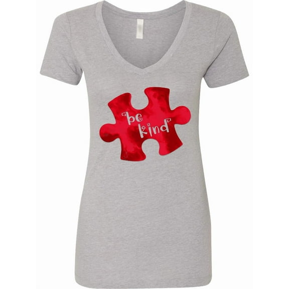 Inktastic Autism Awareness Be Kind Red Puzzle Piece Women's V-Neck T-Shirt