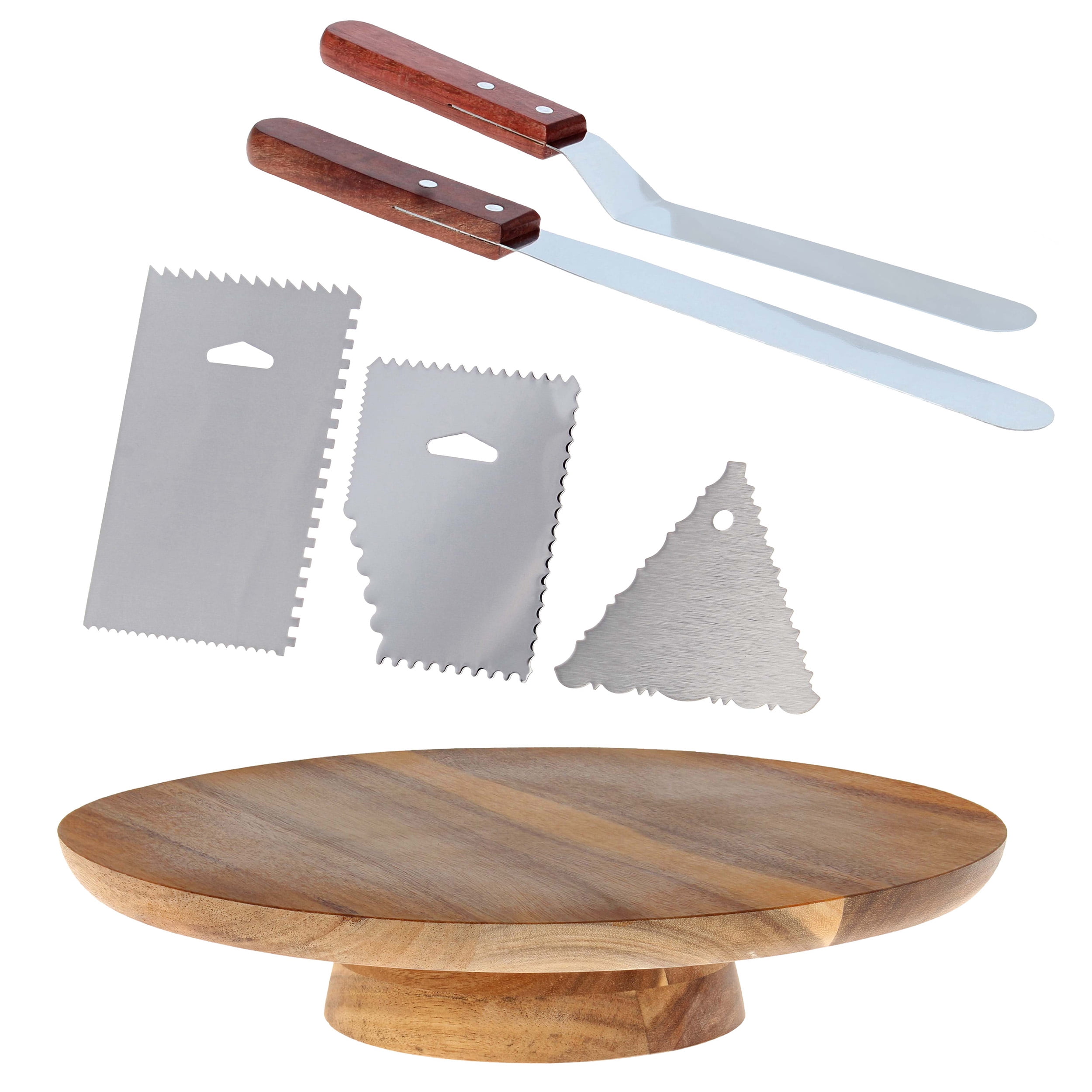 Spec101 Acacia Cake Turntable with Cake Decorating Kit - 12.8-Inch Cake Stand