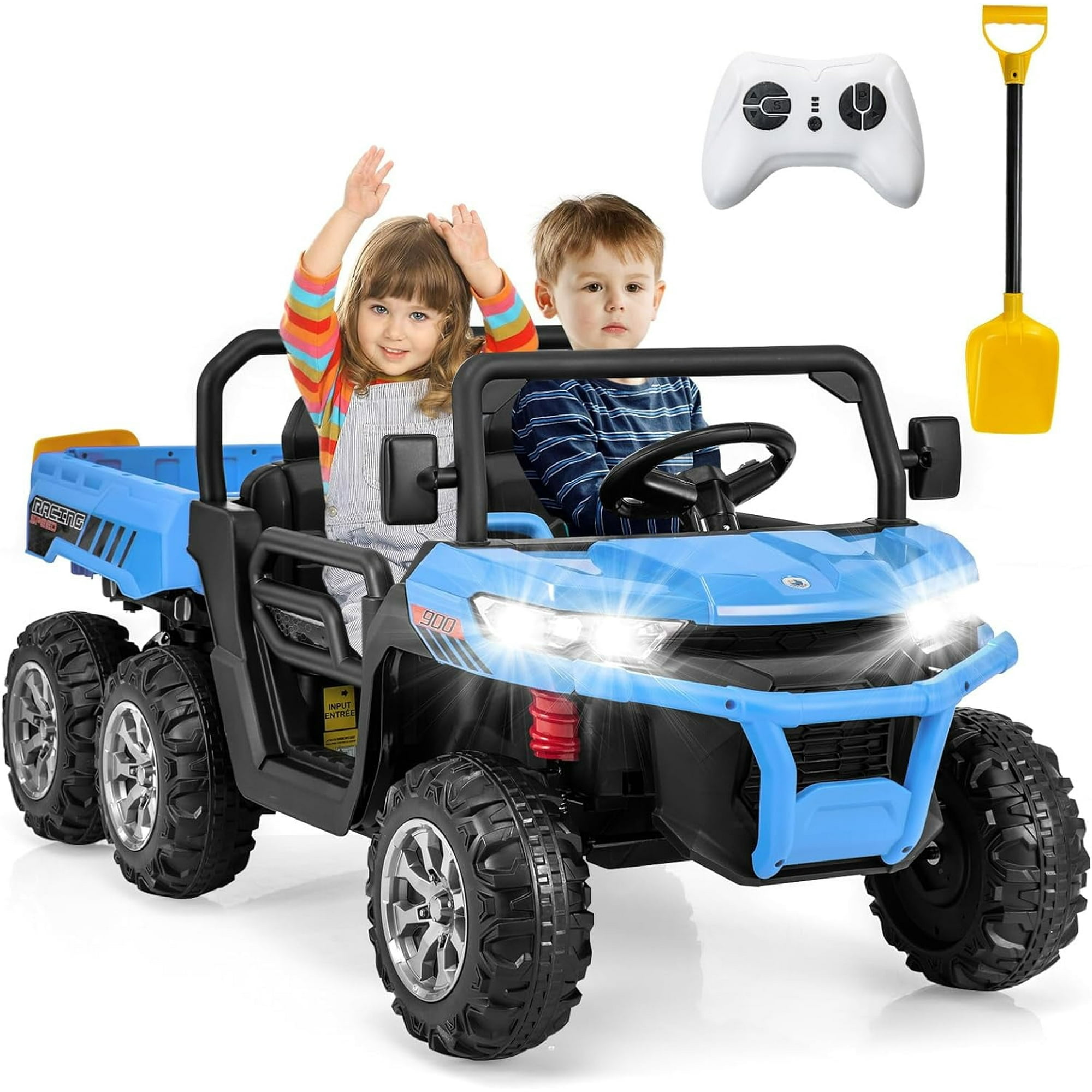 OLAKIDS 24V 2 Seater Ride on Dump Truck 4WD 6x6 Battery Powered Kids UTV with Remote Control 4 x 90w Engine Electric Dump Bed Spring Suspension Ride on Toys for Big Kids