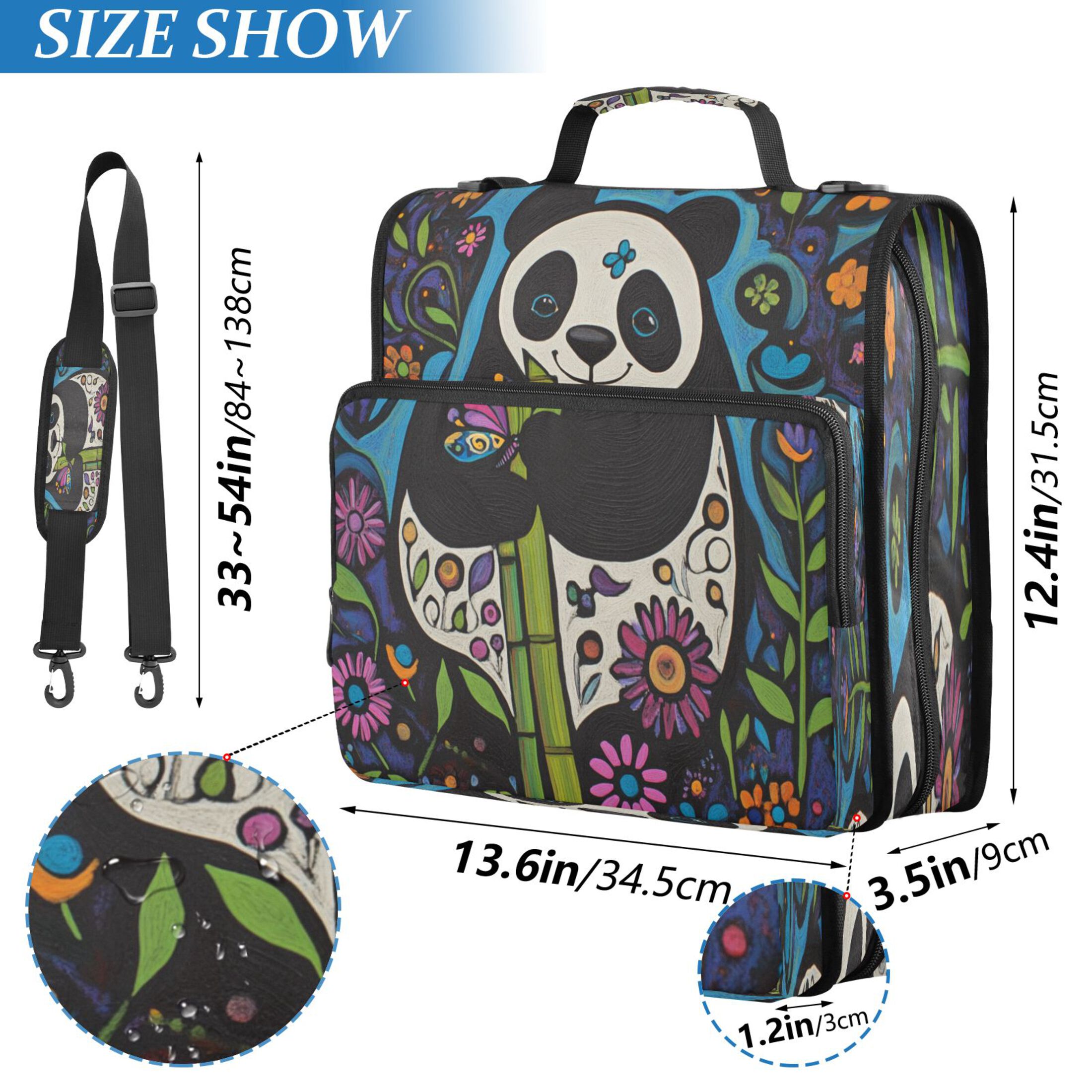 Hand Drawn Panda Stripes Lines Zipper Binder Bag 3 Ring Binder Bag,Large Capacity Durable Binder Organizer Bag