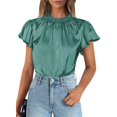 thumbnail image 1 of Blusa de Mujer PRETTYGARDEN de Satén con Volantes y Manga Corta Verde Aqua XXL, 1 of 6
