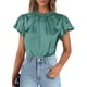 thumbnail image 1 of Blusa de Mujer PRETTYGARDEN de Satén con Volantes y Manga Corta Verde Aqua XXL, 1 of 6