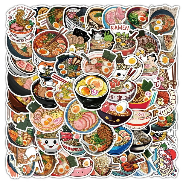 Paquete de pegatinas de vinilo con diseño de ramen, 50 unidades