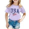 thumbnail image 4 of MIXUE Girls Tops & T-Shirts Summer Fourth Of July Independence Day Letter Flag Print Round Neck Short Sleeve Casual Party Tee Shirts Streetwear,Purple,12-13 Years, 4 of 4
