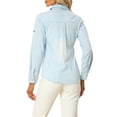 thumbnail image 3 of MODA NOVA Juniors Button Down Denim Shirt Collared Long Sleeve Classic Chambray Top Light Blue S, 3 of 5