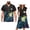 Hibiscus Marshall Islands, variant on Garronmavis Haiti State Flags Matching Couple Outfits Men's Short Sleeve Shirt Summer Light Work Hawaiian Tops and Women's V-neck Dress Ruffle Sleeve Beach Party Sundress