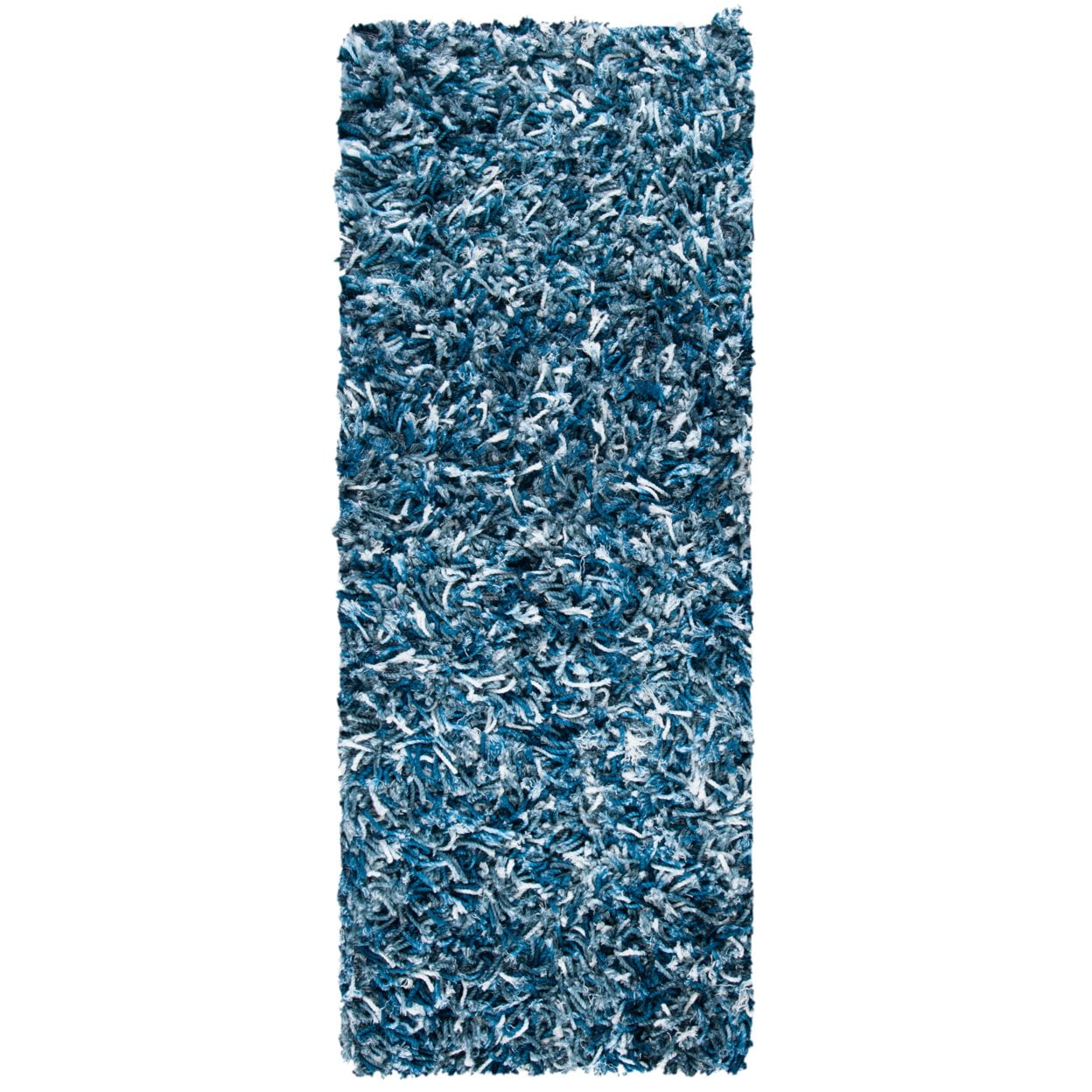 SAFAVIEH Rio Kynaston Solid Polyester Shag Area Rug, Navy/Ivory, 5' x 8'