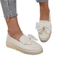 thumbnail image 2 of IEMIEMIEM Womens Bow Loafers Leather Comfort Round Toe Slip On Anti Slip Low Cute Non Slip Platform Loafers for Work Daily Casual Dressy White 9 Wide, 2 of 5