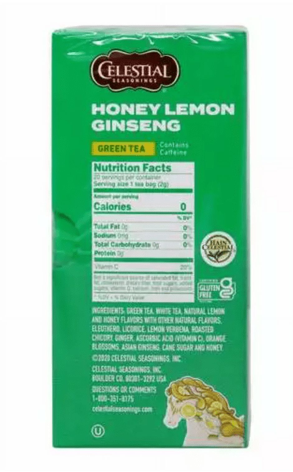 Celestial Seasonings Green Tea Honey Lemon Ginseng 20 Tea Bags Pack of 4