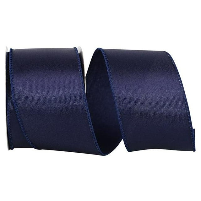Reliant Ribbon 92575W-055-40F 2.5 in. Satin Value Wired Edge Ribbon, Navy - 10 Yards
