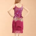 thumbnail image 5 of IWRICH Women's Dance Dress Tassel Salsa Dancewear Sequin Fringe Dress Modern Ballroom Outfits Hot Pink One Size, 5 of 6