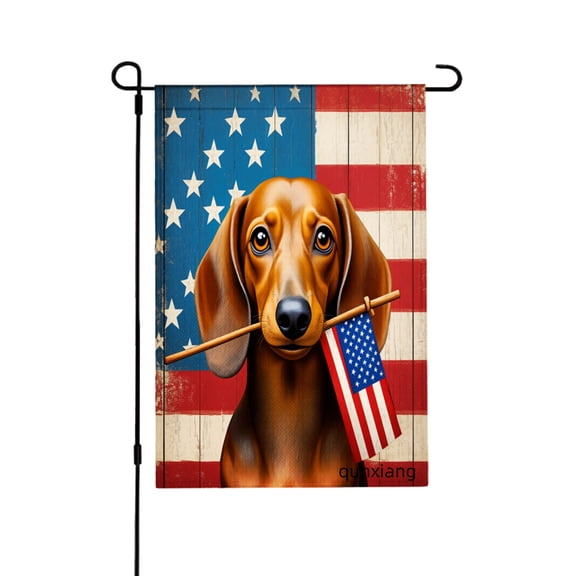 Amhnf Dachshund Dog With American Flag Garden Flag For Home Outdoor Garden Yard Decor 12x18 inch