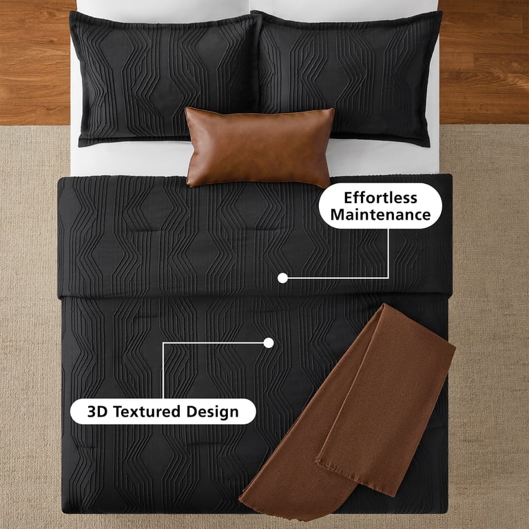 Free Shipping! Mainstays Black Geo Jacquard Comforter Set King