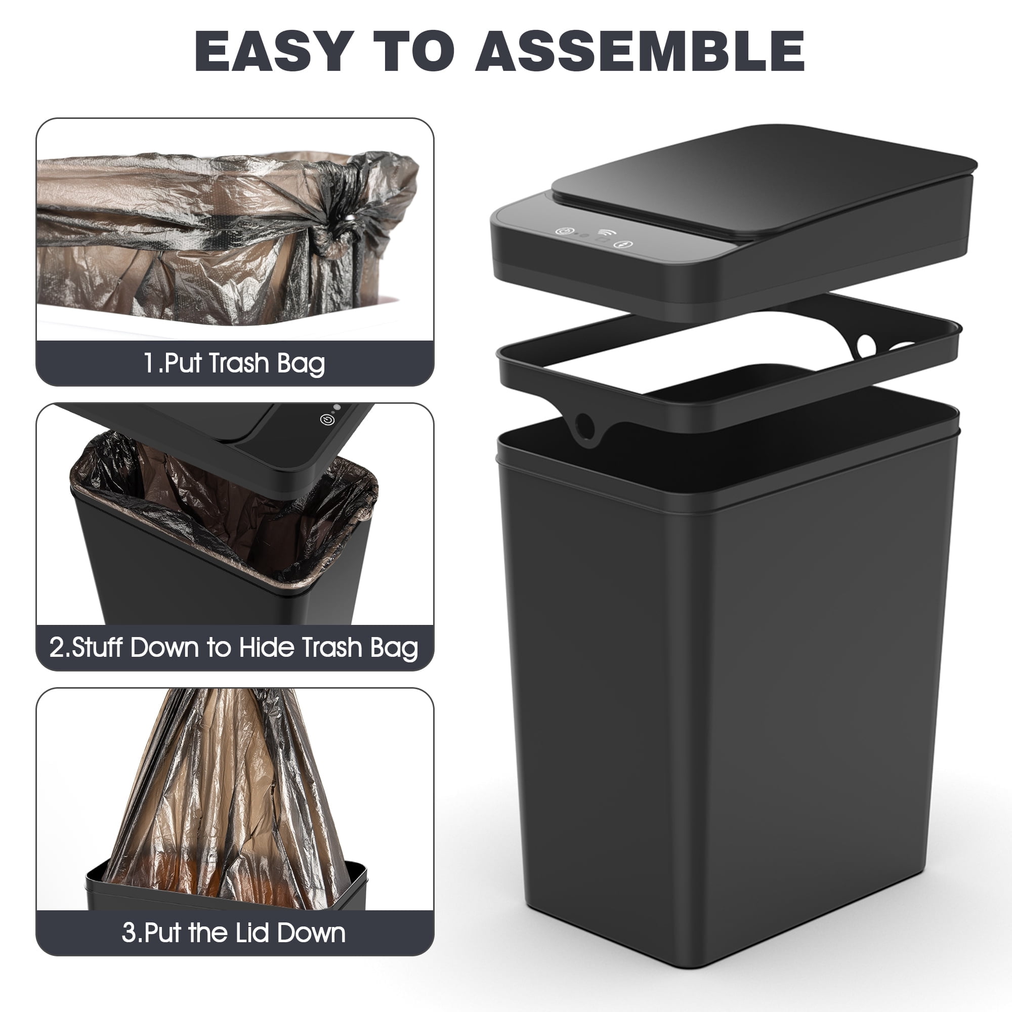Small Bathroom Trash Cans with Lid, 3.2 Gallon Touchless Trash Bin, Automatic Trash Cans Touchless