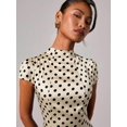 thumbnail image 7 of Apricot Polka Dot High Neck Short Sleeve Fitted Elegant Maxi Dress, 7 of 7