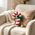 thumbnail image 5 of Cififendec Christmas Candy Cane Shaped Throw Pillow, 8.27", Striped Plush Cushion with Green Bow for Xmas Sofa Fireplace Mantel Decor Layout, 5 of 6