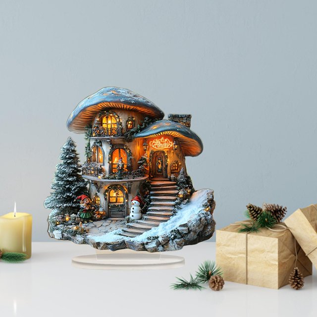Decoración navideña plana 2D de casa de nieve, miniatura coleccionable de pueblo navideño en acrílico para escritorio, ideal para festivales, fiestas