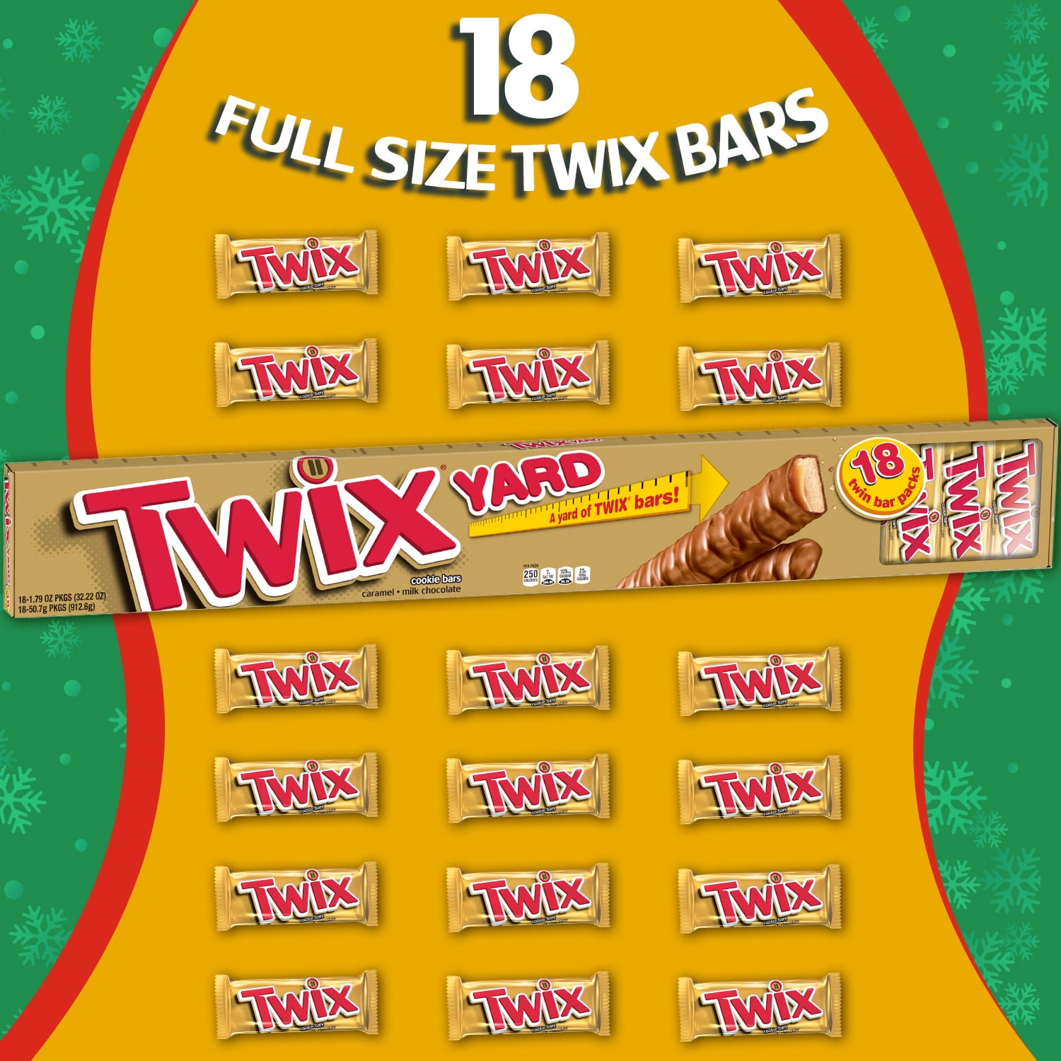 Twix Yard Christmas Full Size Chocolate Candy Bars - 18 bars per pack