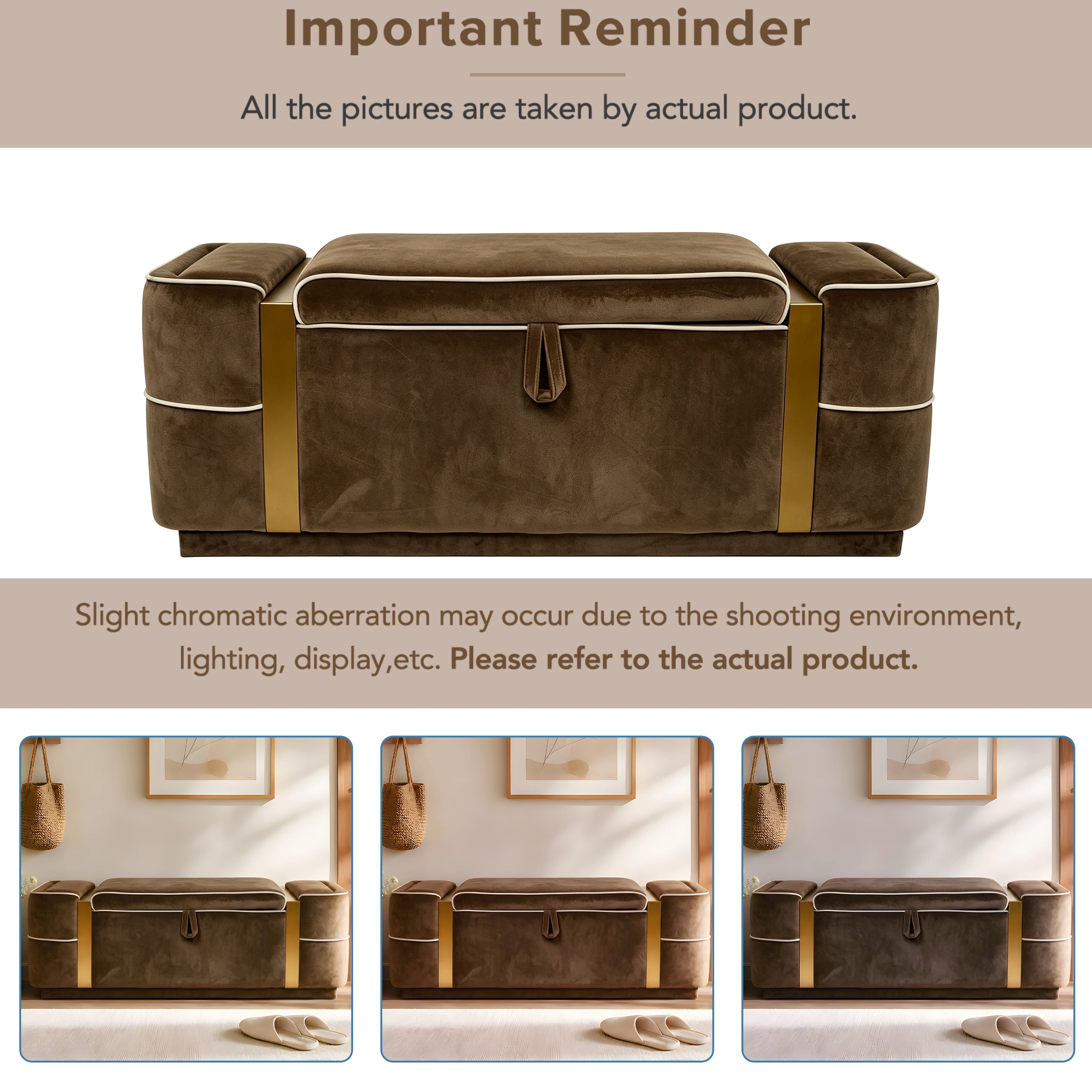 Euroco 47.2" Storage Ottoman Bench,Upholstered End of Bed Bench with Seating, Entryway Bench for Living Room Bedroom,Brown