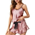 thumbnail image 5 of Dealovy 2 Piece Sets for Women Satin Pajama Set Crop Tops and Ruffle Shorts Cami Sleepwear, 5 of 6