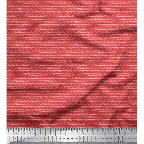 Soimoi Orange polyester Crepe Fabric Stripe Hand Drawn Fabric Prints By Yard 42 Inch Wide